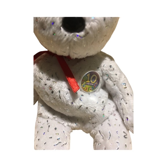 Retired Ty Beanie Baby Decade Sparkly White Anniversary Bear - Picture 5 of 12